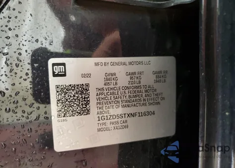 2022 Chevrolet Malibu Lt из США, поврежденный, VIN 1G1ZD5STXNF116304